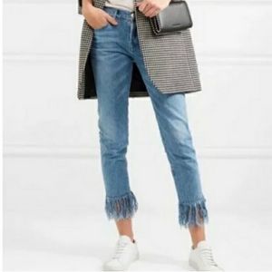 3X1 Straight Cropped Fringe Straight Leg Jeans In Stella Size 25